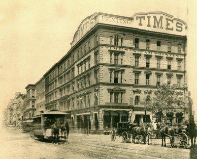 St. Louis Daily Times gebouw op de noordoostelijke hoek van Broadway en Chestnut Street door Emil Boehl